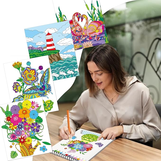 Color by Numbers Adult Coloring Books,3 Fun Coloring Books for Adult Relaxation,60 Pages of Flowers Nature Landscapes Animals,Brain Game for Adults