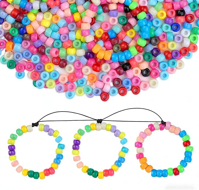 1000pcs Pony Beads, 15 Color Kandi Beads for Bracelets Making Kit, Hair Braids Crafts Jewelry Making Crafts Friendship Necklace Earrings DIY(Solid Color Mixing)