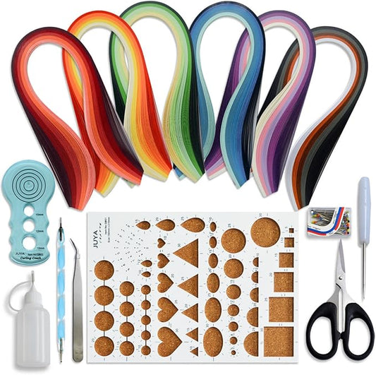 JUYA Paper Quilling Kits with 30 Colors 600 Strips and 8 Tools (Paper Width:5mm, Blue Tools)