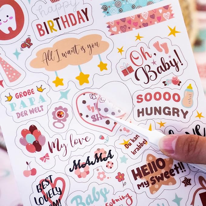 4 Sheets Baby Scrapbook Stickers - Clear Matte 204 Cute Newborn Baby Shower Stickers for Planner, Pregnancy Journals, Albums, Baby's First Year Scrapbook Supplies Decorations