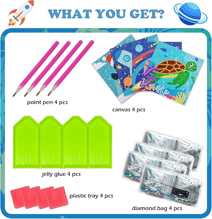 Labeol Diamond Art Kits for Kids Crafts for Girls Ages 6-8-10-12 Easy to DIY Creative Diamond Art Sticker Craft by Numbers Kits for Kids and Adult Beginners (4 Pack boy)