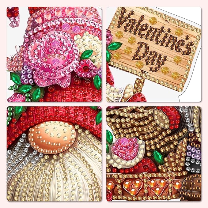 MXJSUA Diamond Art Hanging Kits for Adults Beginners, Valentine's Day Gnomes DIY Acrylic Special Shaped Crystal Diamond Gem Art Pendant Drills Painting Ornament for Home Wall Decor and Gift