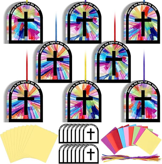 Motipuns 32 Sets 2026 Illumination Station Vbs Crafts, Religious Easter Christian Tissue Paper Stained Glass Kit for Adults, Jesus is the Light of the World DIY Window Art for Sunday School Decor