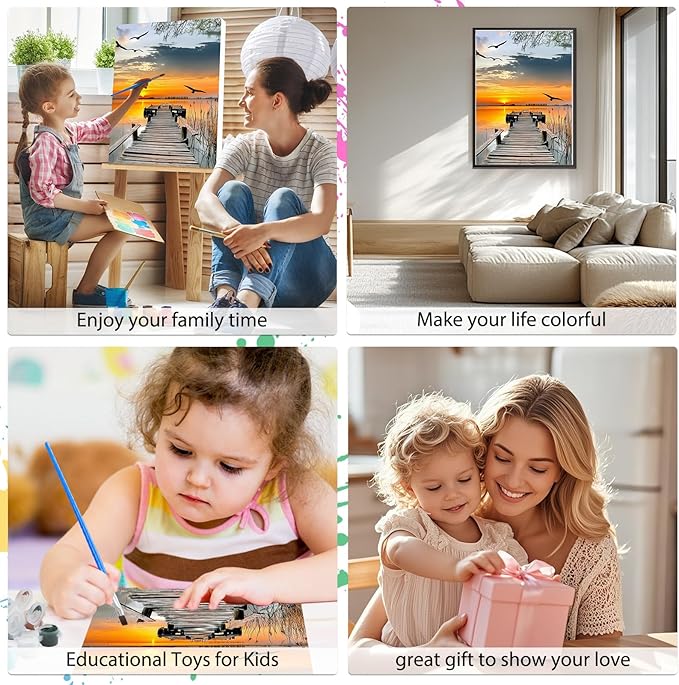 EOBROMD Framed Paint by Numbers Kits for Adults - Wooden Easel, Landscape DIY Acrylic Paint by Number on Stretched Canvas, Painting Kits Adults Oil by Numbers for Home Decor 10x14 Inch