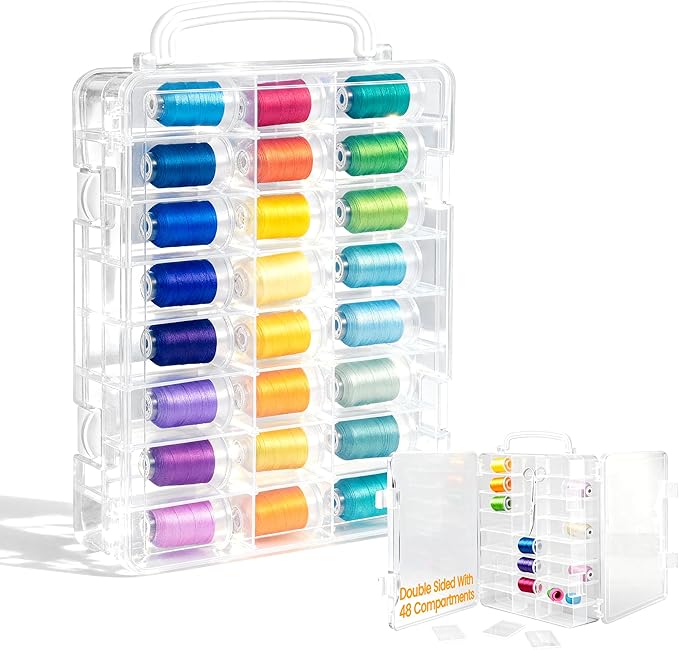New brothread Double-Sided Storage Organizer/Box with Total 48 Adjustable Compartments, Removable Dividers For Embroidery and Sewing Threads, Embroidery Floss, Needles, Beads, Small Crafts & Toys