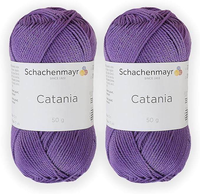 2 Skein/Pack Schachenmayr (SMC) Catania Originals Yarn, Each Ball 1.76 Oz (50gr) / 136 Yards (125 m), 100% Mercerized Cotton for Knitting and Crochet Yarn, Sport Weight, 113 - Violet