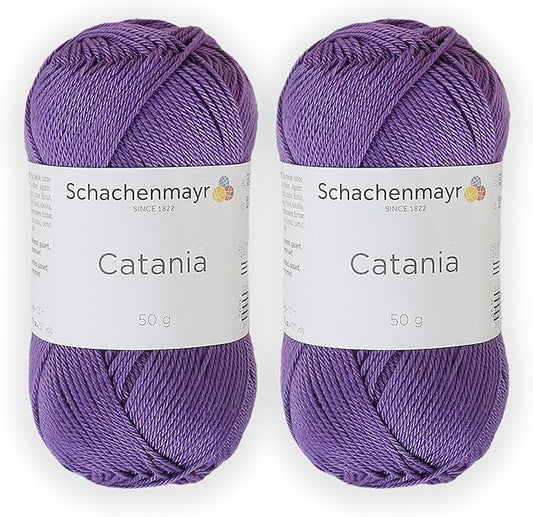 2 Skein/Pack Schachenmayr (SMC) Catania Originals Yarn, Each Ball 1.76 Oz (50gr) / 136 Yards (125 m), 100% Mercerized Cotton for Knitting and Crochet Yarn, Sport Weight, 113 - Violet