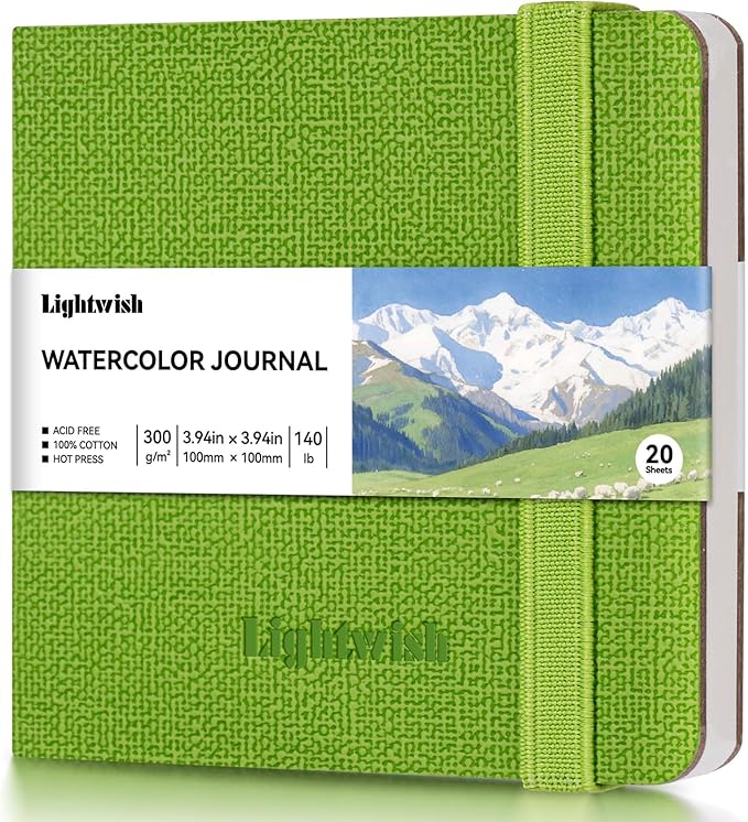 Watercolor Journal - 100% Cotton Hot Press Paper | 20 Sheets 40 Pages | 300GSM (140lb) | PU Leather Cover Watercolor Sketch Books for Artists Painting,Mixed Media 3.9 in x 3.9 in