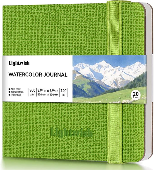 Watercolor Journal - 100% Cotton Hot Press Paper | 20 Sheets 40 Pages | 300GSM (140lb) | PU Leather Cover Watercolor Sketch Books for Artists Painting,Mixed Media 3.9 in x 3.9 in