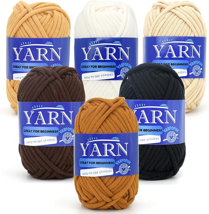6 Pack Beginners Crochet Yarn - Brown Series Cotton Blend for Crocheting & Knitting with Easy-to-See Stitches