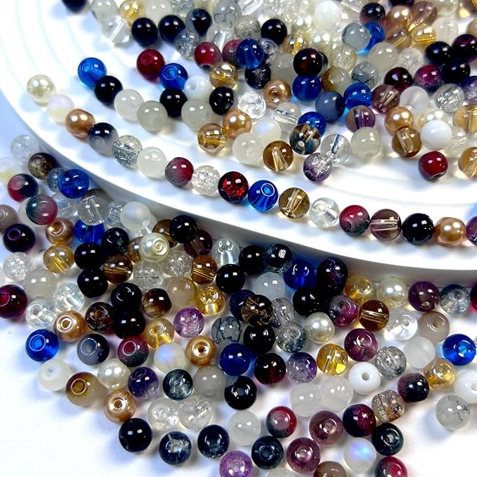 300pcs 6mm Glass Beads, 24 Colors Assorted Glass Beads for Jewelry Making, Brown Series Round Spacer Bead Kit for Bracelet Necklace DIY Craft