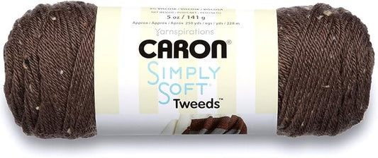 Caron Simply Soft Tweeds Yarn (4) Medium Gauge 100% Acrylic - 5oz - Taupe- Machine Wash & Dry
