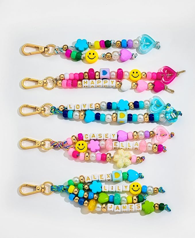 MINIMISSMIANYC 421PCS Beaded Keychain Making Kit for Women,Acrylic Heart Star Flower Letter Alphabet Bag Beads DIY Key Chain Charm Supplies Crafts Accessoriess Jewerly Making Kit for Kids Girls Boys