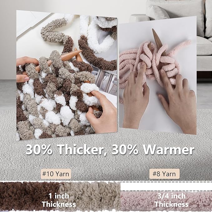 Chunky Yarn for Hand Knitting - #10 Chunky Chenille Blanket Yarn, Jumbo Big Thick Chunky Yarns for Crocheting, Tie Dye Bulky Knit Yarns, 8 Skein (25 yds 8 oz Each Skein), Multi Coffee & White