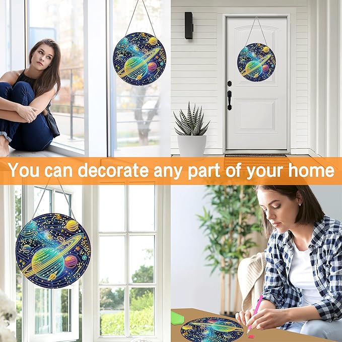 Ginfonr Diamond Painting Kits Hanging Pendant, Planet Sun Catcher for Front Door Sign, Rhinestone Landscapes Summer Porch Decor for Outdoor, Double Sided Hanging Kits for Garden Window (8 x 8inch)
