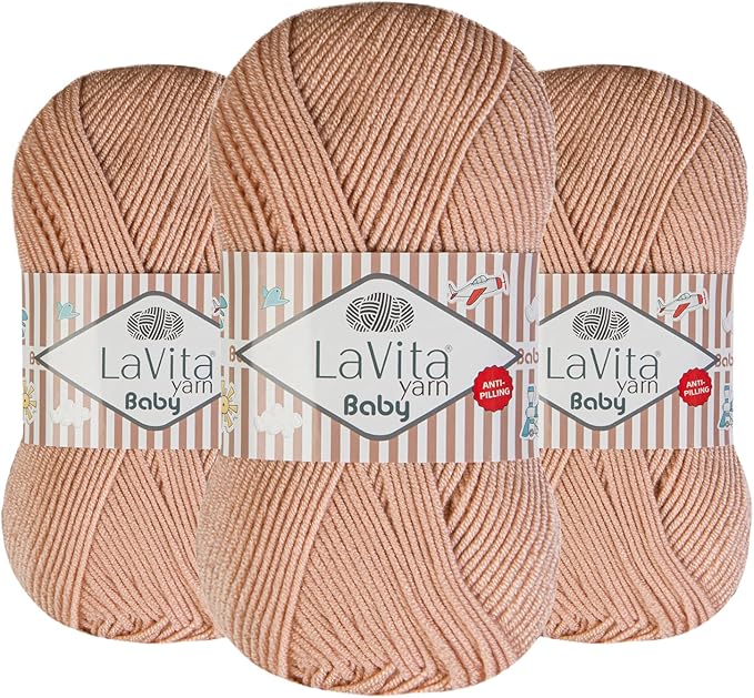 LaVita Baby Premium Anti-Pill Acrylic Yarn - 820 Yards, 3 x 3.5 oz - Warm, Airy Fiber with Silky Texture - Oeko-TEX Certified, Durable, Lightweight, Long-Lasting, Solid Pastel Colors - 3 Skeins Pack