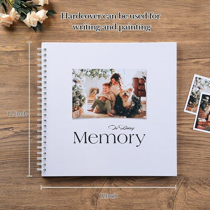 potricher 12 x 12 Inch DIY Scrapbook Album 40 Pages Hardcover Kraft Paper Scrap Book Photo Albums Memory Book for Wedding and Anniversary Family (White, 12 Inch)