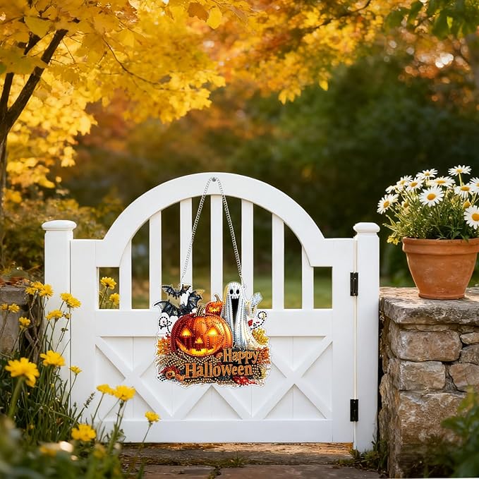 Tumwisk Diamond Art Kits, Halloween Crafts for Adults, Fall Diamond Art, Halloween Home Decor Indoor Doors Garden Windows Horror Funny Hanging Decor Gifts
