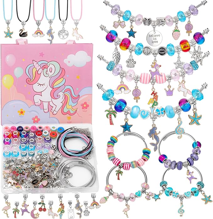 Soleebee Charm Bracelet Making Kit, Unicorn Mermaid Jewelry Making Supplies Beads DIY Art Craft Set Jewelry Making Kit for Girls Teens Age 6-12