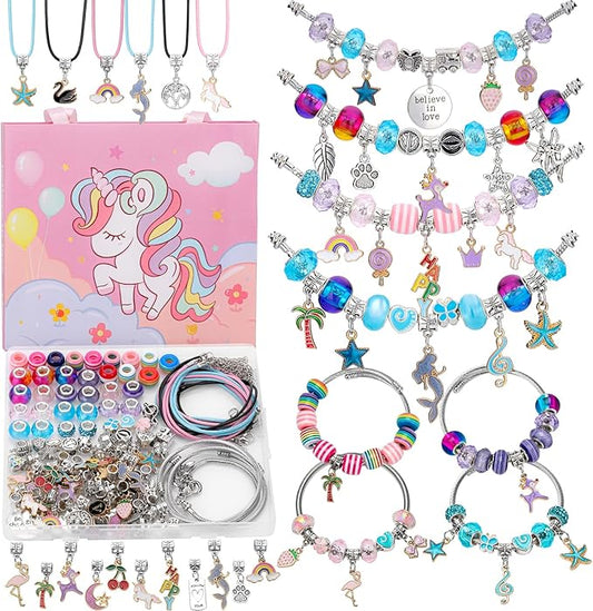 Soleebee Charm Bracelet Making Kit, Unicorn Mermaid Jewelry Making Supplies Beads DIY Art Craft Set Jewelry Making Kit for Girls Teens Age 6-12