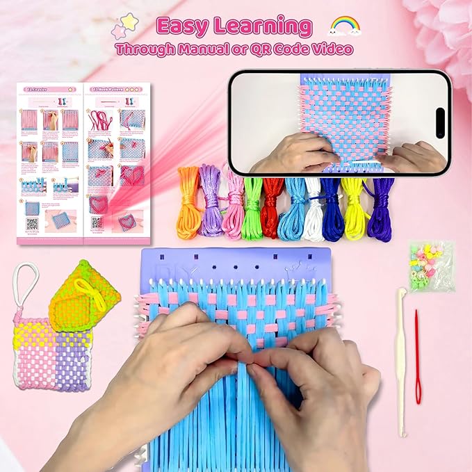 Weaving Loom Kit Toys & Friendship Bracelet Making Kit for Kids, Birthday Children's Day Gifts for Girls Ages 6 7 8-12, Potholder Coaster Rainbow Bands Weaving Kit, Creative DIY Arts and Craft Looms