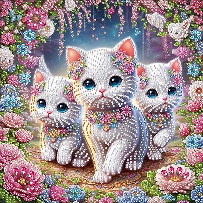 AiYuanzsh DIY Diamond Art Painting Kits for Adults, 5D Special Shape Crystal Rhinestone Diamond Art Kits for Beginners, for Home Wall Decoration Gift 12x12 inch, Cute Cats