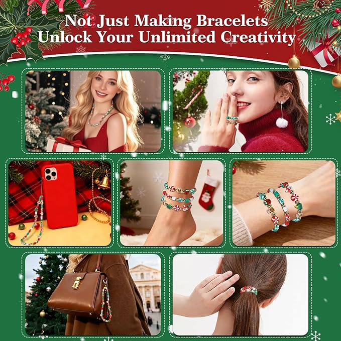 Clay Beads Christmas Bracelet Making Kit – 5000PCS Premium Red Green White Heishi Beads Set with 30 Xmas Charms, Gold Spacers and Elastic Cord for DIY Holiday Jewelry Crafts & Festive Gifts