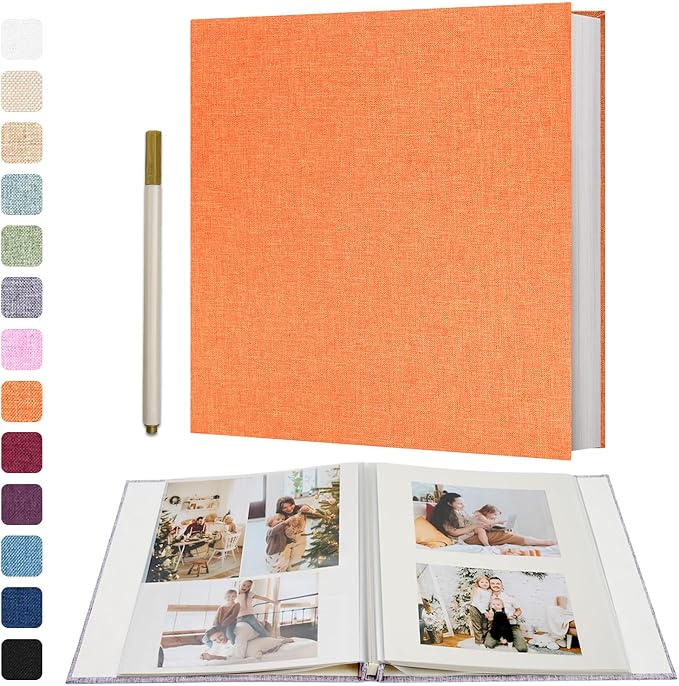 Vienrose Photo Album Self Adhesive 4x6 5x7 3x5 8x10 10x12 Scrapbook Album DIY Scrap Book with A Metallic Pen (13"x12.6" 60 Pages, Orange)