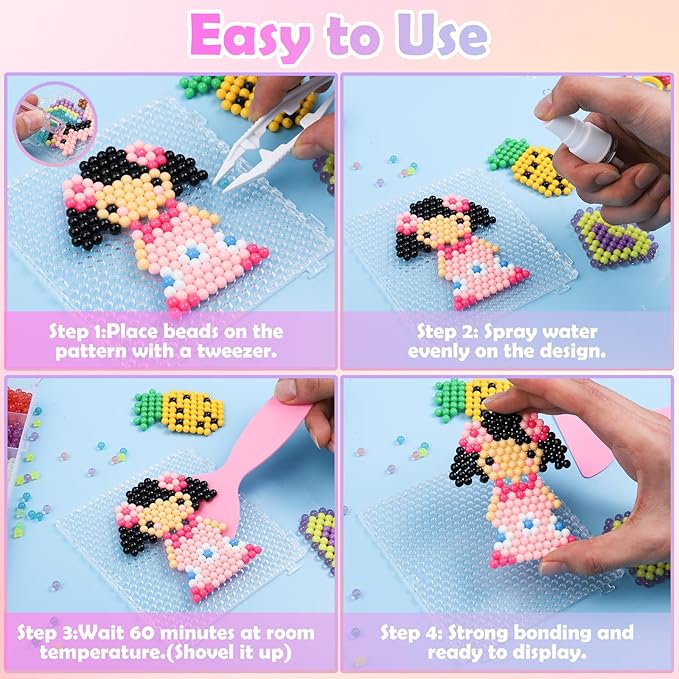 9000 pcs non-iron fuse beads kit, 72 colors, 5mm spray-activated beads with pegboards & accessories for kids diy crafts and art gifts