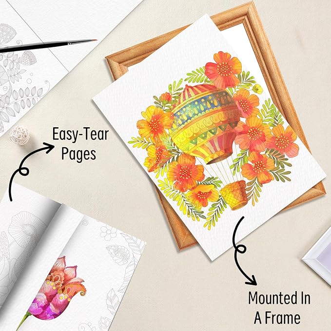 Watercoloring Book, A4 Water Coloring Book Paint Book Beginner Friendly - Watercolor Coloring Books for Adults, 12 Pre-Printed Designs on 180GSM Cold Press Paper, (Without Paint or Brushes) - Nature