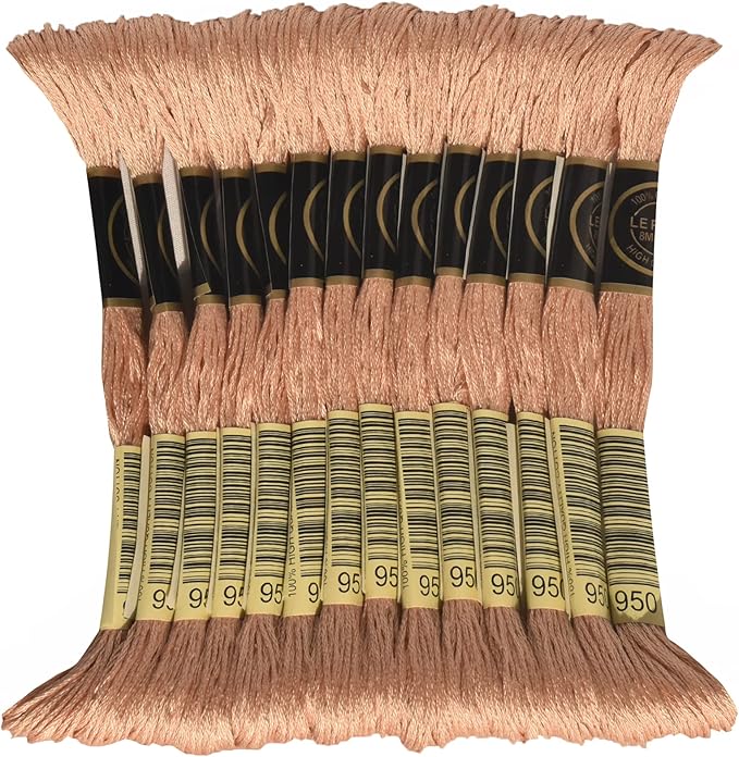 LE PAON Embroidery Floss, 14-Pack Six Strands 100% Long Staple Cotton Embroidery Thread, 8.7-Yard，Color Number：950, Light Desert Sand