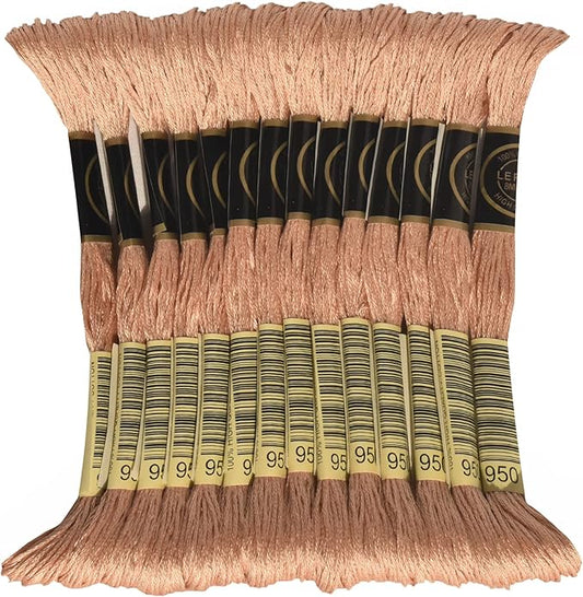 LE PAON Embroidery Floss, 14-Pack Six Strands 100% Long Staple Cotton Embroidery Thread, 8.7-Yard，Color Number：950, Light Desert Sand