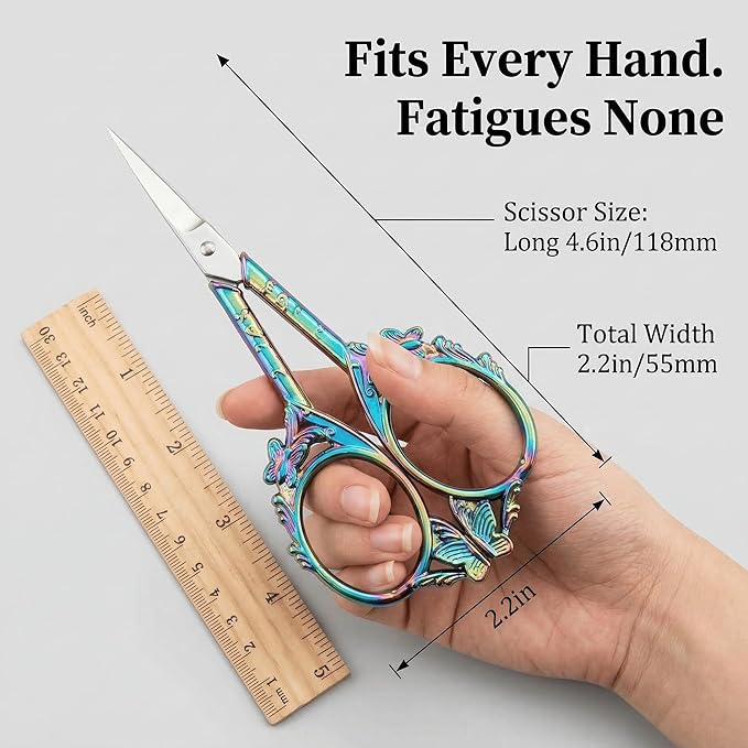 Crochet Scissors with Cover – Rainbow Vintage Small Embroidery Scissors, Sharp Butterfly Craft Scissors for Yarn Thread Sewing Needlework, Pretty Gift for Crocheter Quilter, 4.6 Inch