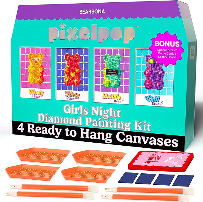 HOUSE OF PARTY Diamond Art Paintings | Girls Night Diamond Art Kit for Adults | Fun & Easy Craft Kit with Conversation Cards, Curated Music Playlist, and Wood Frames for Ready-to-Hang Art