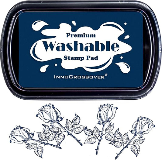 Washable Ink Pad, Best Stamps for Kids, Kids Crafts, Paw Print Kit, Baby Footprint Kit, Stamp Pads on Scrapbooking, Fingerprint Ink Pad, Easy to Wash Off Skin | Large | Safe Non-Toxic (Indigo Blue)