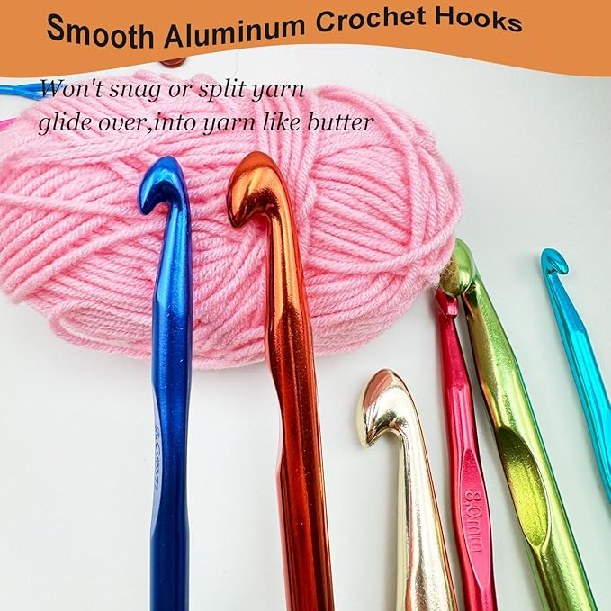 Mdoker 21pcs Huge Crochet Hook Set,Large Size 15mm 12mm 10mm 9mm 8mm 7mm Aluminum Crochet Hooks with Case,Crocheting Hook Needles for Chunky Yarn,Size L M N P O Q (Aluminum)