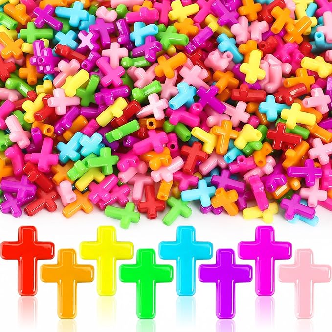 UPINS Cross Beads,1200Pcs Acrylic Christian Beads for Bracelets Jewelry Making for Easter Eid Mubarak Ramadan Decoration Craft Holiday Beaded Bracelets Necklaces Jewelry Making