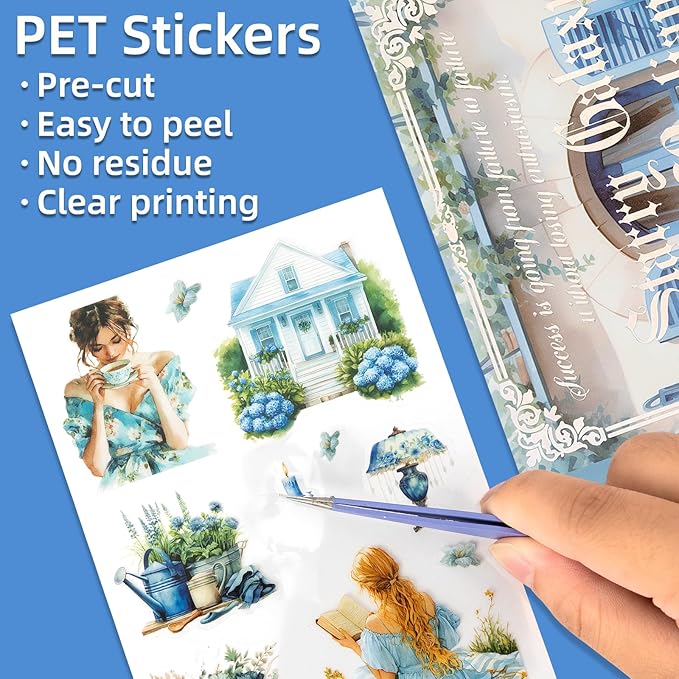 Uideyvi Flower Theme Sticker Scrapbooking Supplies for Junk Journal, 20 Sheets PET Stickers(TZ-001-005)