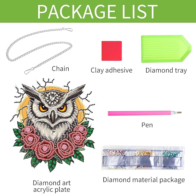 Wergund 5D DIY Owl Diamond Art Hanging Kits, Hanging Diamond Art Rose, Acrylic Special Shaped Rhinestone, Window Hanging Pendants for Home Wall Garden Front Door Outdoor Decor Gift(Owl)