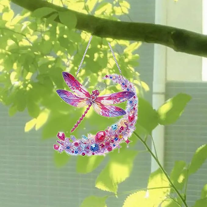 Ristpal Diamond Art Hanging Kits for Adult, Special Shaped Rhinestone, DIY Acrylic Diamond Art Painting Window Pendants Home Garden Wall Hanging Kits for Home Decor and Gifts (Dragonflies)