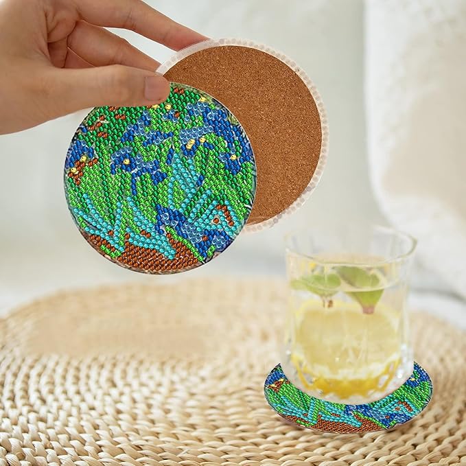 EWJRNSF 6 PCS Small Diamond Art Coasters Kits, Diamond Painting Coasters, Fall Diamond Art Kits for Adults Beginners, Arts and Crafts Item Sets with Holder for Drinks. Landscape