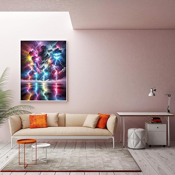 CZYWJMEI 5D Colorful Lightning Diamond Painting Kits for Adults Beginners,DIY Landscape Scenery Diamond Art,Full Round Drill Diamond Dot Gem Art Kits,Home Wall Decor 12x16 Inch