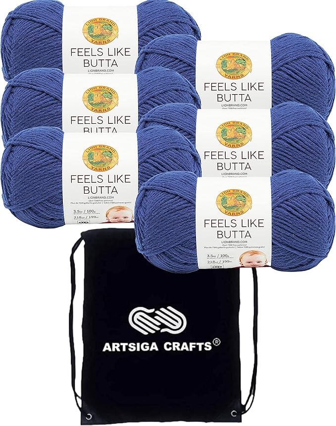 Lion Brand Feels Like Butta Royal Blue 215-109 (6-Skeins - Same Dye Lot) Worsted Medium #4 Polyester Yarn for Crocheting and Knitting with Project Bag