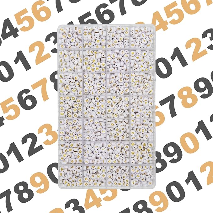 1450Pcs Acrylic 4x7mm Round Letter Beads Kits Alphabet A-Z (Extra for Vowel) and Gold Heart Number Beads for Bracelets Necklaces Jewelry Making (Gold and Numbers)