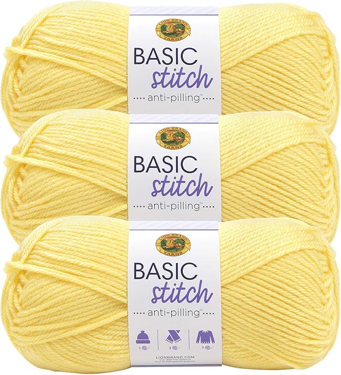Lion Brand Yarn Basic Stitch Anti-Pilling Yarn for Crocheting, Knitting, and Crafts, Lemonade, 3 Pack