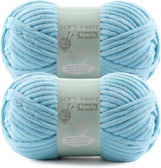 Chunky Chenille Yarn Velvet Soft Super Bulky Size 6 for Crocheting Knitting, Baby Blanket Yarn, 100g 71 Yds per Skein, Easy to Use for Scarves, Amigurumi, Crafts (2, Lake Blue)