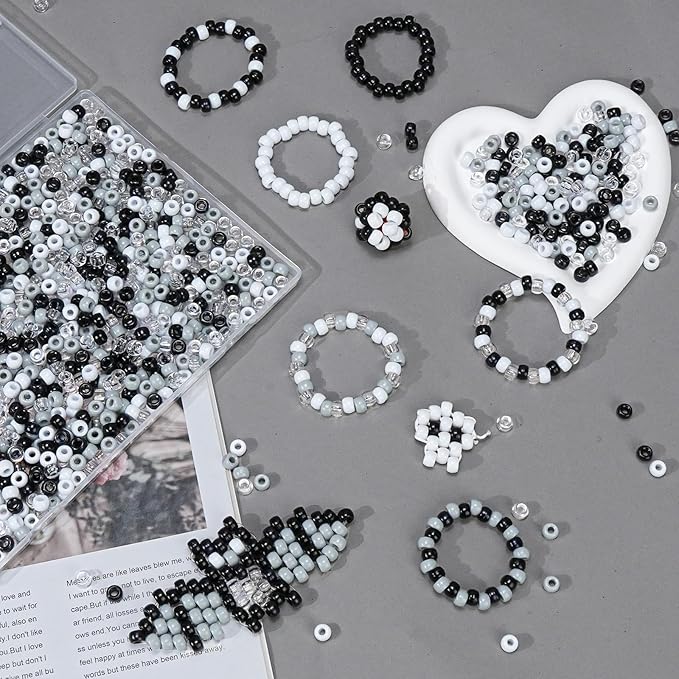 1000PCS 6x9mm Pony Beads Bulk – Black, Gray, White Kandi Beads for Bracelets, Hair Braids, Jewelry Making, Crafts – Large Hole Plastic Bead for DIY Kits