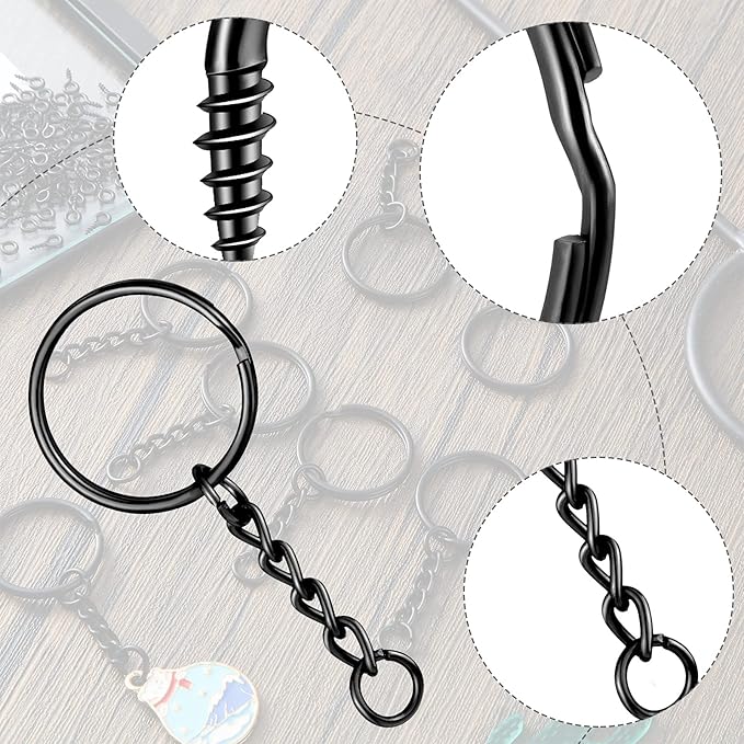 Hotop 360 Pcs Key Rings for Crafts Keychain Making Kit Including 90 Open Jump Rings Connectors, 180 Small Screw Eye Pins Hooks Bulk for DIY Keychain Supplies Crafts Jewelry Making(25 mm,Black)