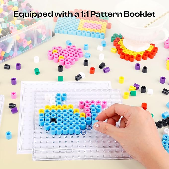caydo 10mm large fuse bead kit, 8 colors melty beads with storage box for craft, xl iron beads set including 2 pegboards, ironing paper for art and craft project, birthday