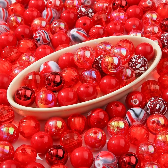 16mm Acrylic Bead 100pcs Focal Spacer Bead Red Chunk Bubblegum Beads for DIY Crafting Necklace Bracelet Jewelry Making Keychain (red)